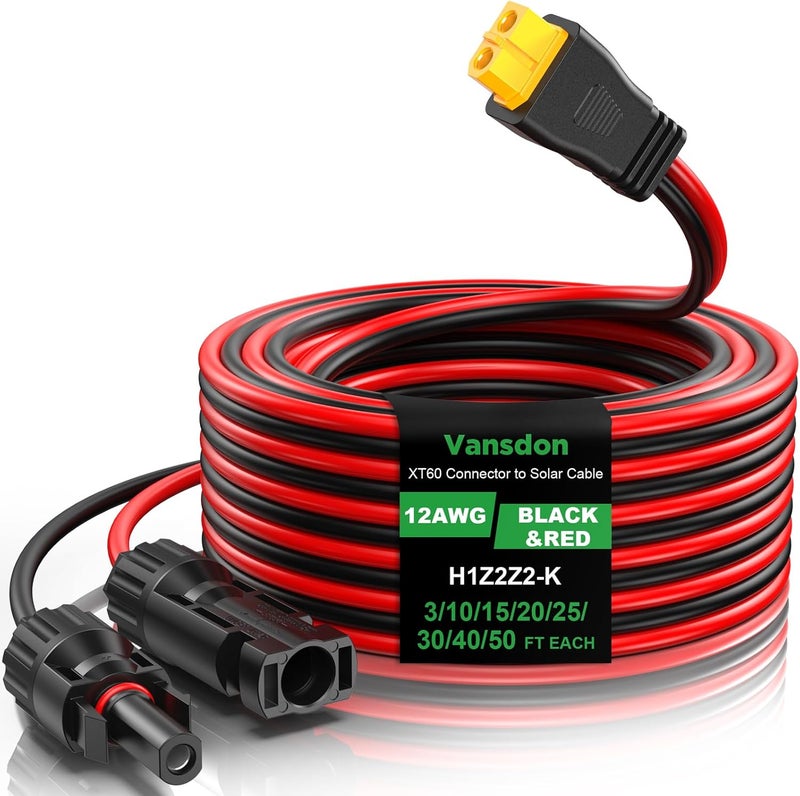 Vansdon 12AWG XT60 Solar Cable- Solar to XT60 Cable 10FT XT60 Adapter Extension Cable for RV Power Station Solar Generator - Image 1